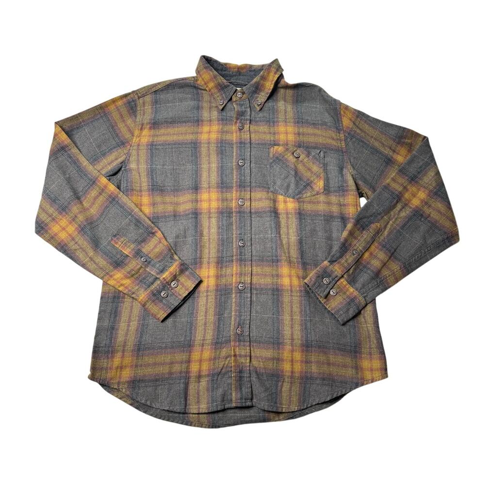 Weatherproof Vintage Plaid Flannel Shirt Yellow Gray M